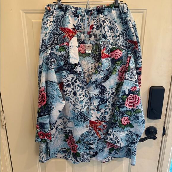 Natori Blue and Red Floral and Dragon Pajama Set - Picture 9 of 9